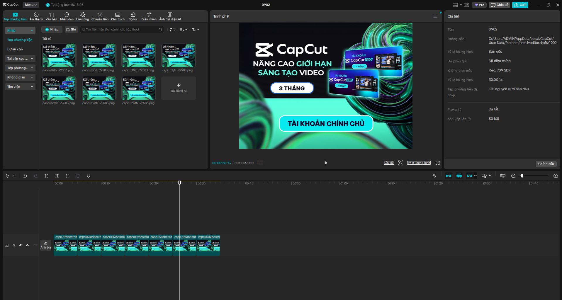 Giao diện timeline của CapCut Pro